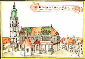 S. Elisabeth Kirche von morgen und mittag an zu sehen - Kościół św. Elżbiety, widok od południowego-wschodu